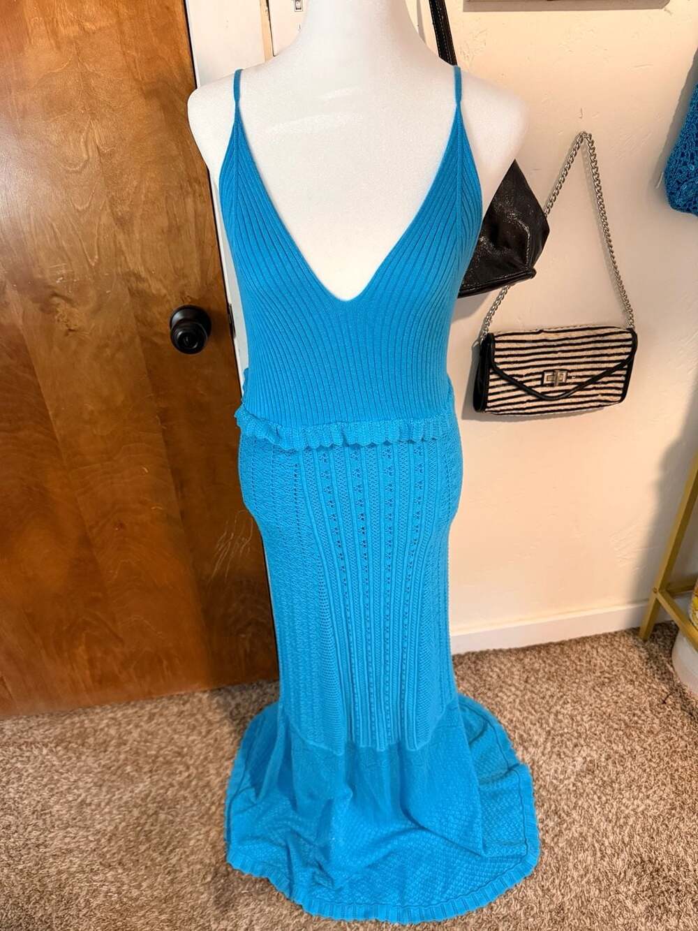 House of Harlow 1960 Blue Knit Maxi Dress Size M